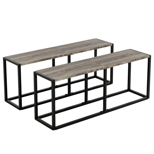 VINGLI 47.2 Inch Indoor/Outdoor Bench, Rustic Brown Dining & Patio Bench with Heavy-Duty Metal Frame, Backless Seating Bench for Dining Room, Garden, Porch, Balcony & Entryway