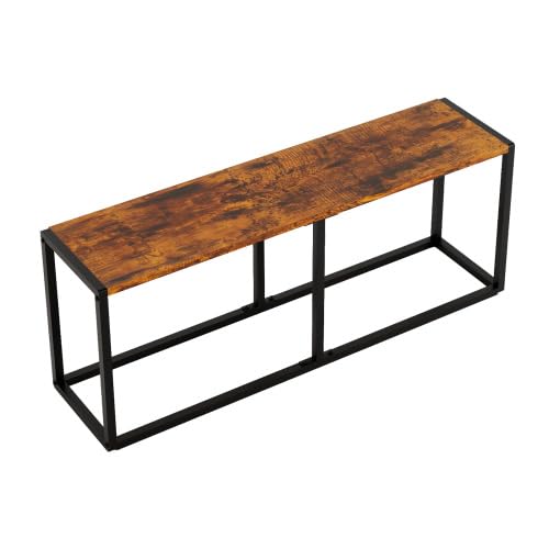 VINGLI 47.2 Inch Indoor/Outdoor Bench, Rustic Brown Dining & Patio Bench with Heavy-Duty Metal Frame, Backless Seating Bench for Dining Room, Garden, Porch, Balcony & Entryway