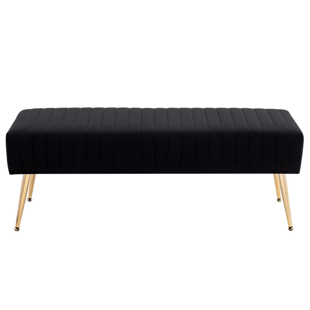 Furniliving 44 Inch Tufted Leather Bench, Leather Footrest Stool Bedroom Bench Seat, Upholstered Tufted Beathable Fabrics Ottoman Bench with X-Shaped Wood Legs for Kitchen, Solid Wood Indoor Bench