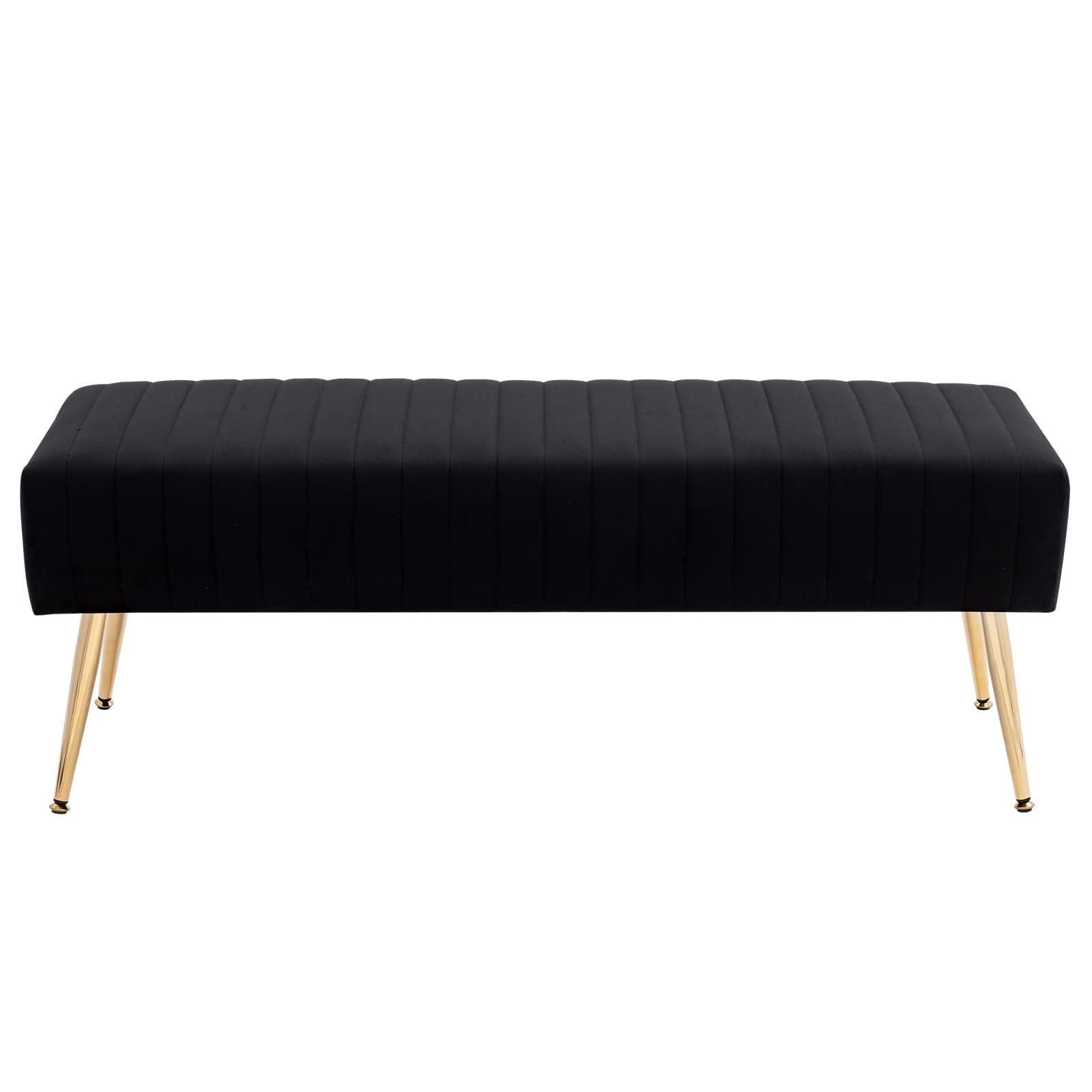 Furniliving 44 Inch Tufted Leather Bench, Leather Footrest Stool Bedroom Bench Seat, Upholstered Tufted Beathable Fabrics Ottoman Bench with X-Shaped Wood Legs for Kitchen, Solid Wood Indoor Bench
