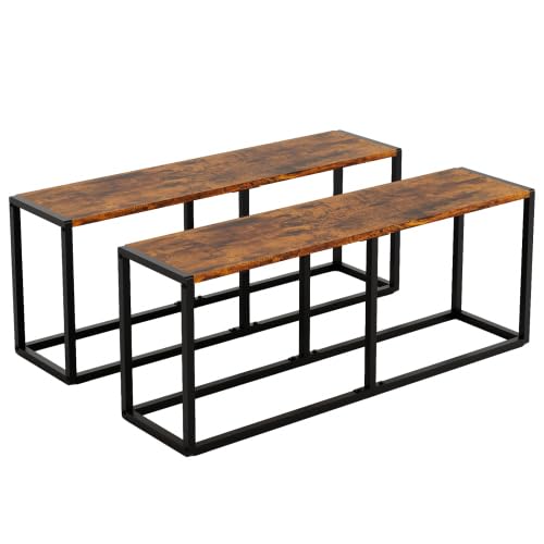 VINGLI 47.2 Inch Indoor/Outdoor Bench, Rustic Brown Dining & Patio Bench with Heavy-Duty Metal Frame, Backless Seating Bench for Dining Room, Garden, Porch, Balcony & Entryway