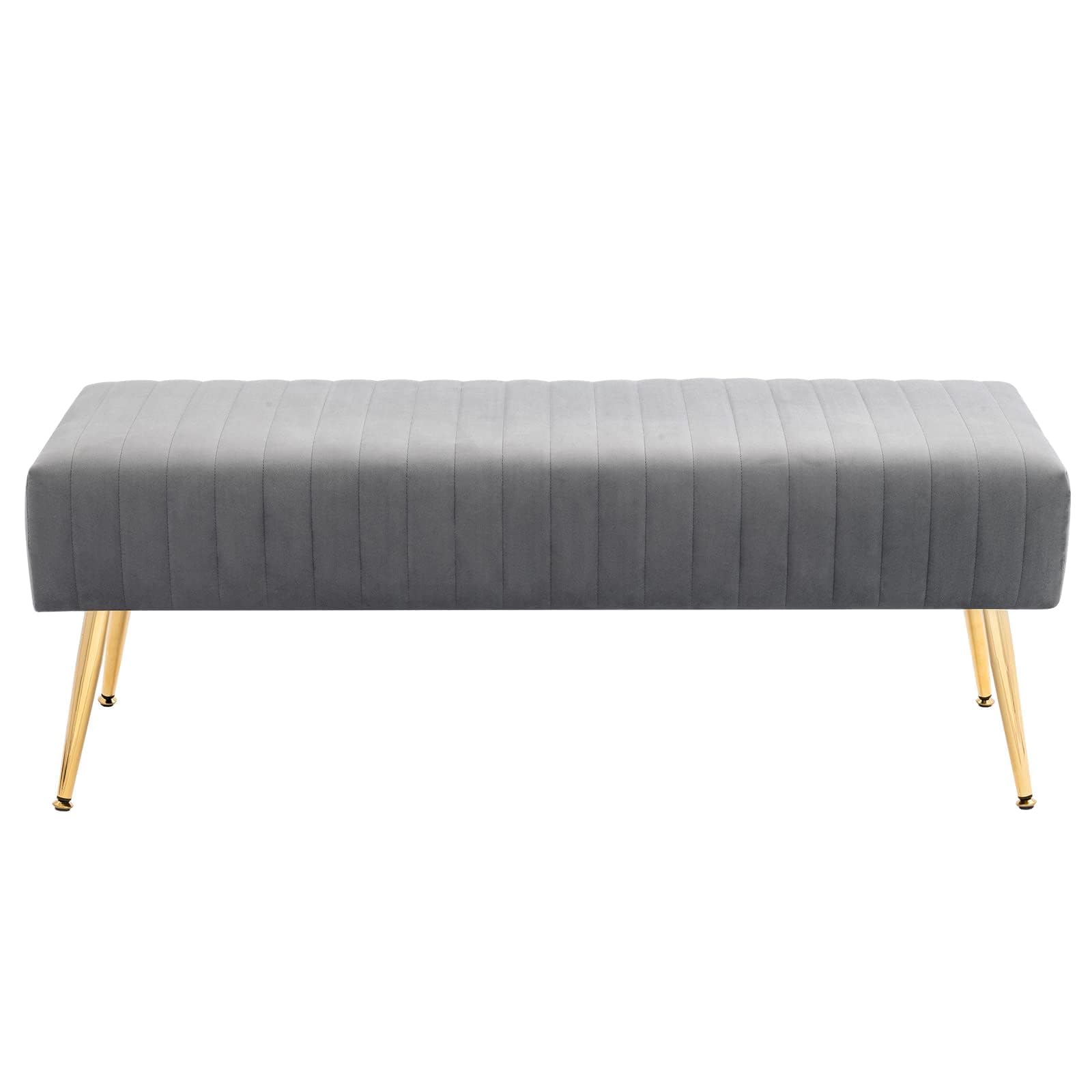 Furniliving 44 Inch Tufted Leather Bench, Leather Footrest Stool Bedroom Bench Seat, Upholstered Tufted Beathable Fabrics Ottoman Bench with X-Shaped Wood Legs for Kitchen, Solid Wood Indoor Bench