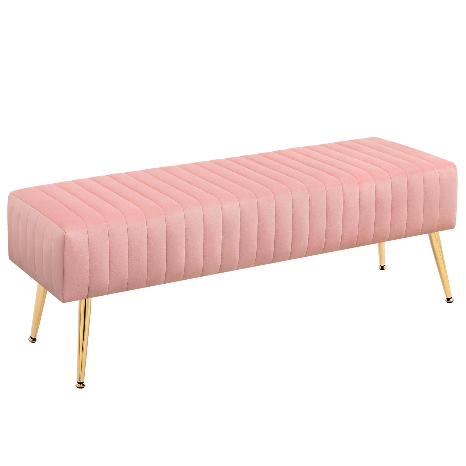 Furniliving 44 Inch Tufted Leather Bench, Leather Footrest Stool Bedroom Bench Seat, Upholstered Tufted Beathable Fabrics Ottoman Bench with X-Shaped Wood Legs for Kitchen, Solid Wood Indoor Bench