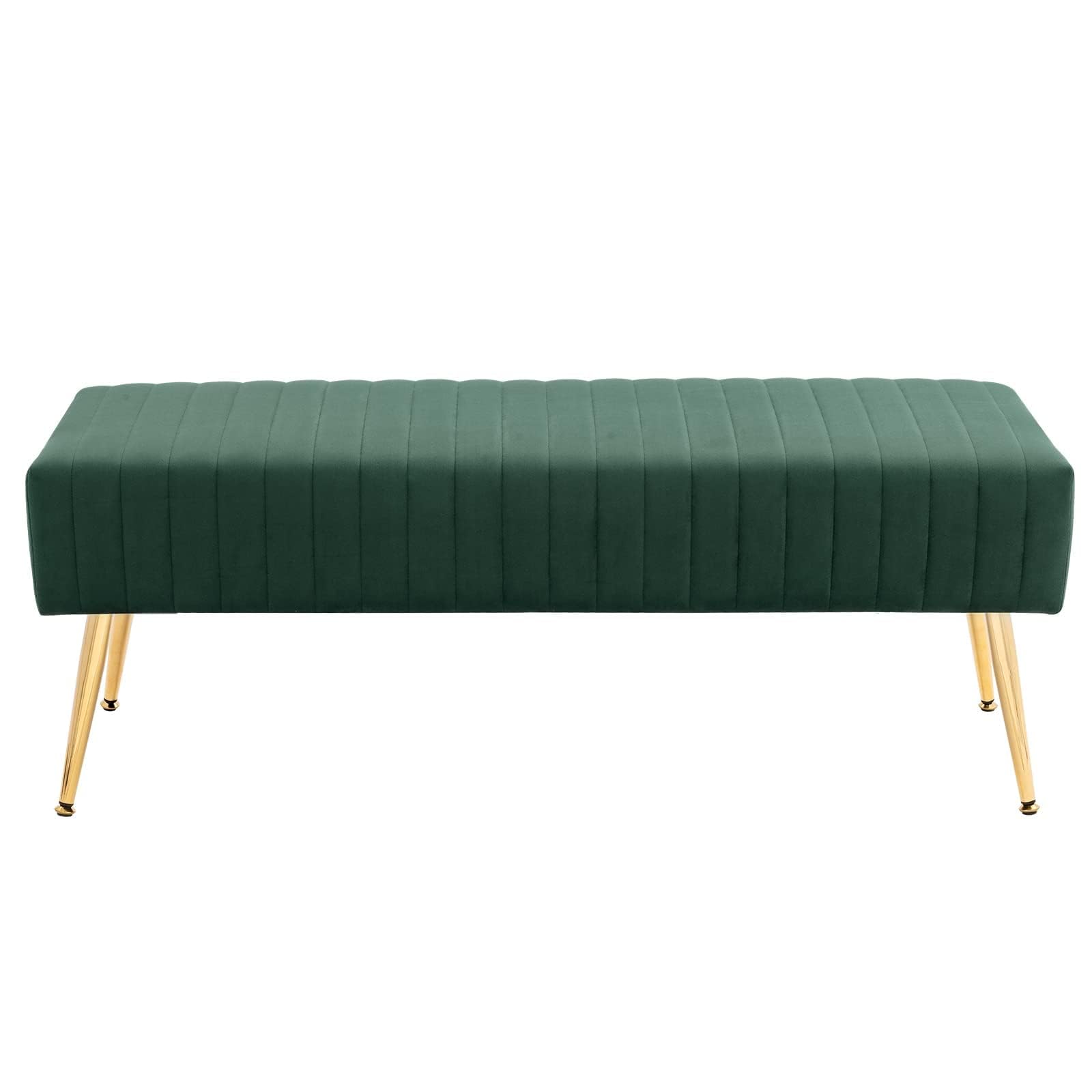 Furniliving 44 Inch Tufted Leather Bench, Leather Footrest Stool Bedroom Bench Seat, Upholstered Tufted Beathable Fabrics Ottoman Bench with X-Shaped Wood Legs for Kitchen, Solid Wood Indoor Bench