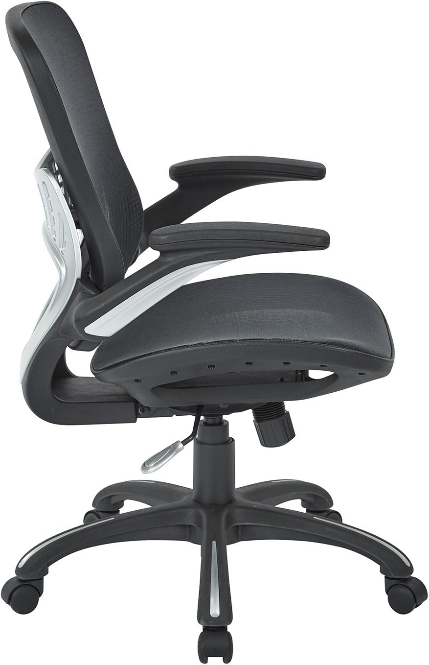 Office Star Ventilated Manager's Office Desk Chair with Breathable Mesh Seat and Back, Black Base, Black