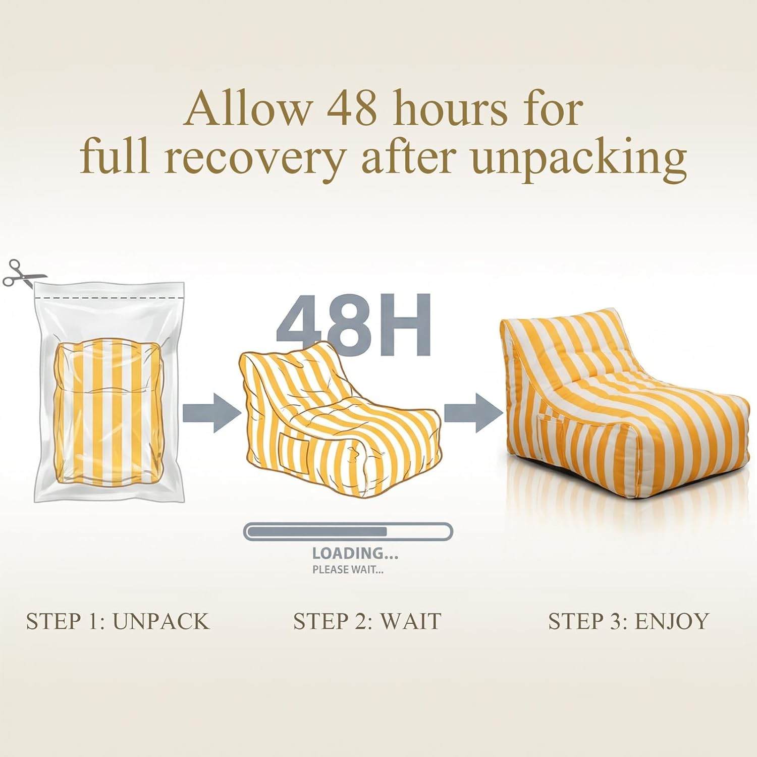 Deep Seating Bean Bag Chair for Adults, Memory Foam with Back Support Panel & Waterproof Fabric, Retains Shape for Yacht, Dock, Patio & Indoor Use,Yellow