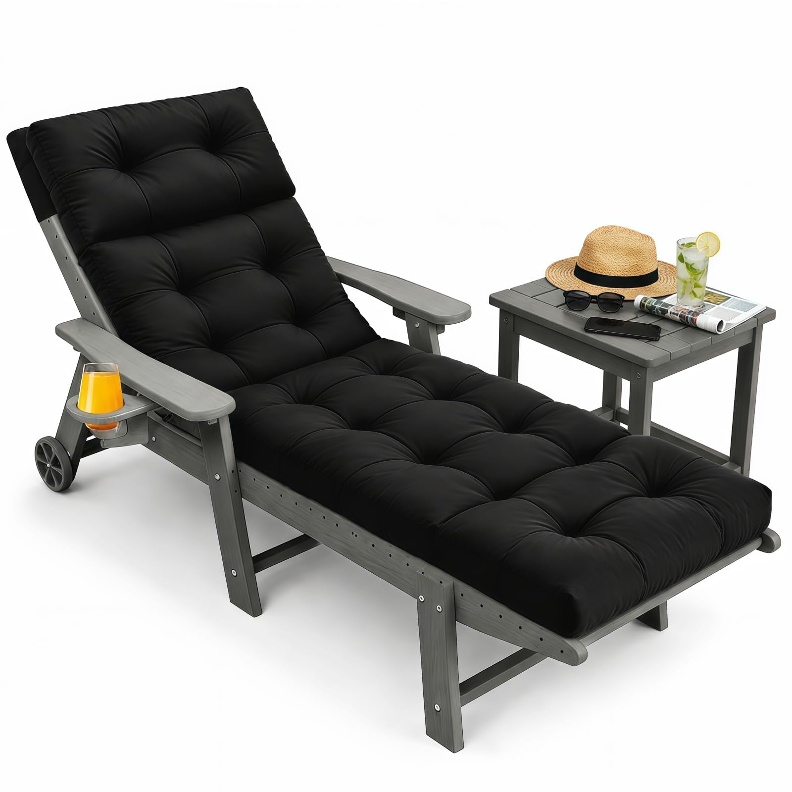 Outdoor Chaise Lounge Cushion with Ties, 74.4"x22" Patio Lounge Chair Cushion Replacement, Thick Cotton Filled Recliner Cushion for Poolside, Patio, Lawn & Garden, Brown (Cushion ONLY)