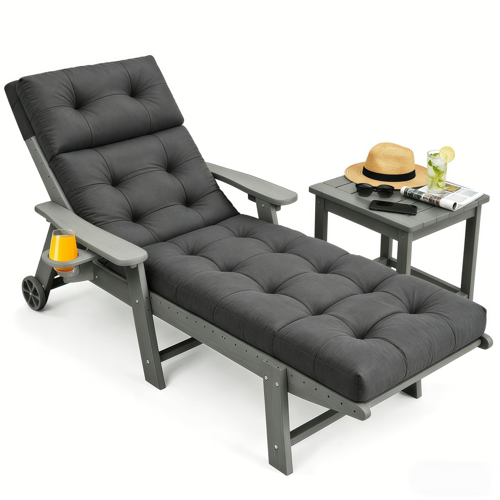 Outdoor Chaise Lounge Cushion with Ties, 74.4"x22" Patio Lounge Chair Cushion Replacement, Thick Cotton Filled Recliner Cushion for Poolside, Patio, Lawn & Garden, Brown (Cushion ONLY)