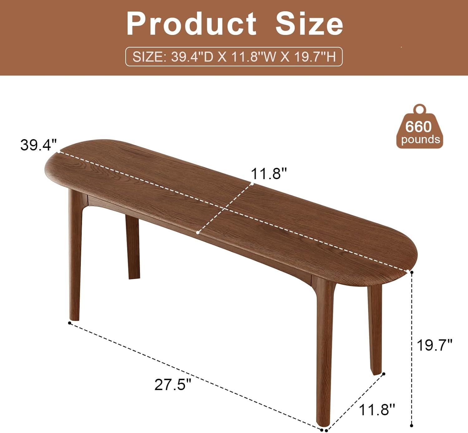 DONGMUWUEJEE Walnut Solid Wood Dining Bench