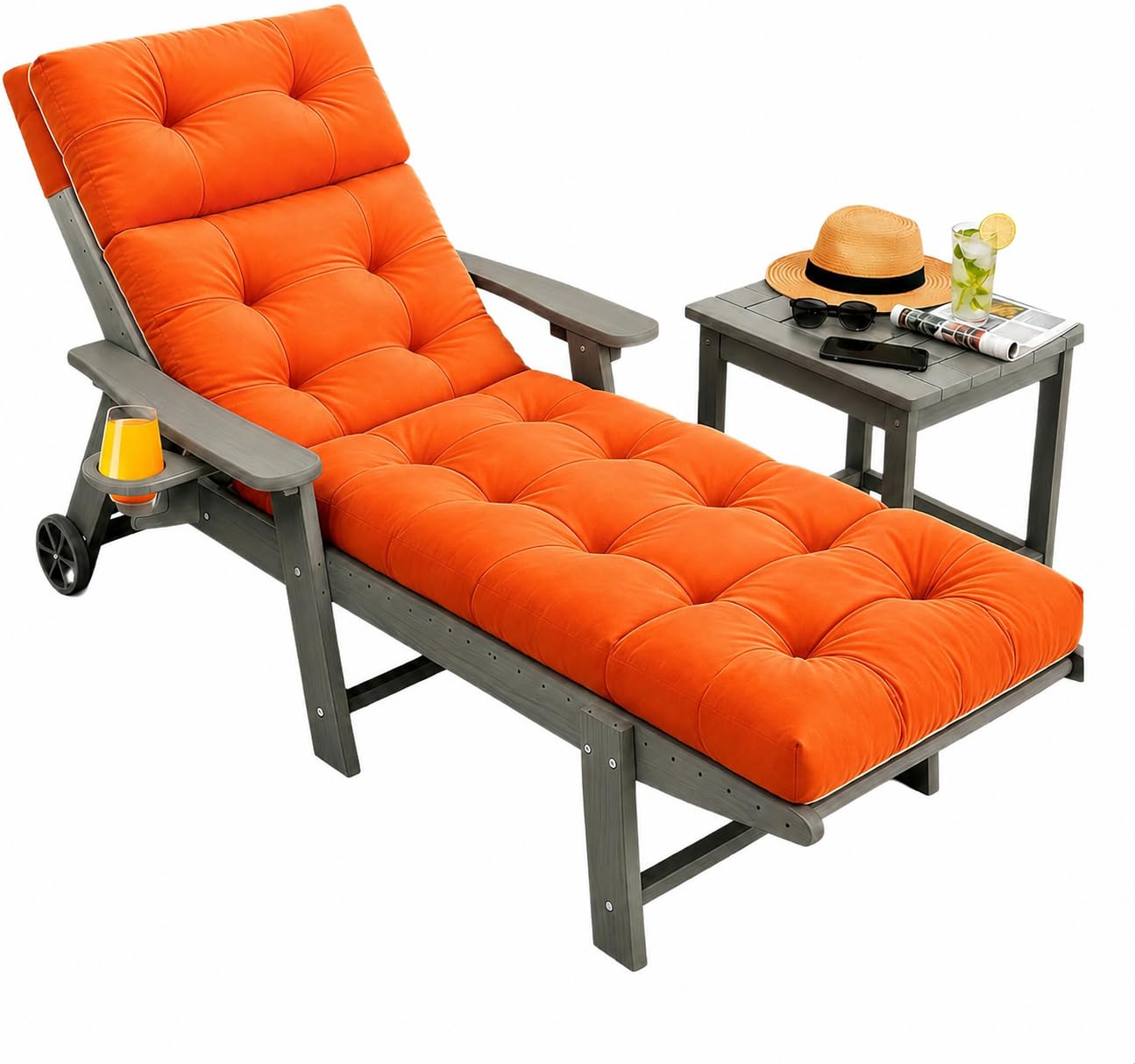 Outdoor Chaise Lounge Cushion with Ties, 74.4"x22" Patio Lounge Chair Cushion Replacement, Thick Cotton Filled Recliner Cushion for Poolside, Patio, Lawn & Garden, Brown (Cushion ONLY)