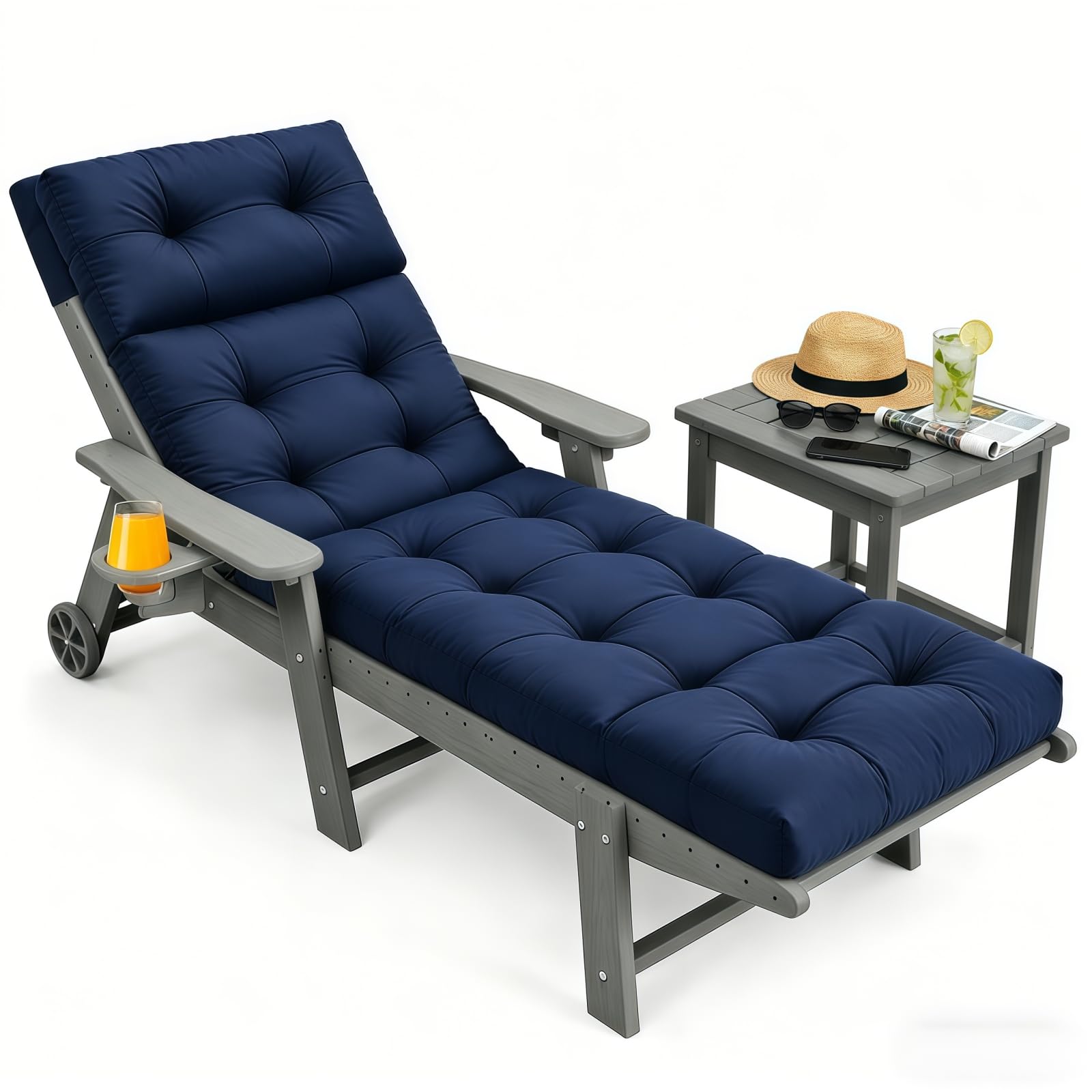 Outdoor Chaise Lounge Cushion with Ties, 74.4"x22" Patio Lounge Chair Cushion Replacement, Thick Cotton Filled Recliner Cushion for Poolside, Patio, Lawn & Garden, Brown (Cushion ONLY)