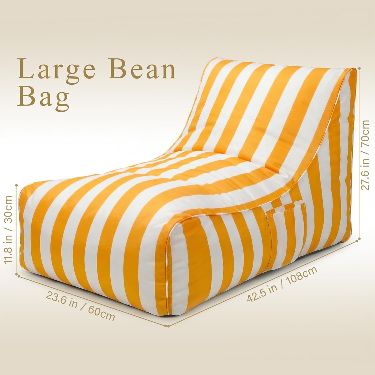 Deep Seating Bean Bag Chair for Adults, Memory Foam with Back Support Panel & Waterproof Fabric, Retains Shape for Yacht, Dock, Patio & Indoor Use,Yellow