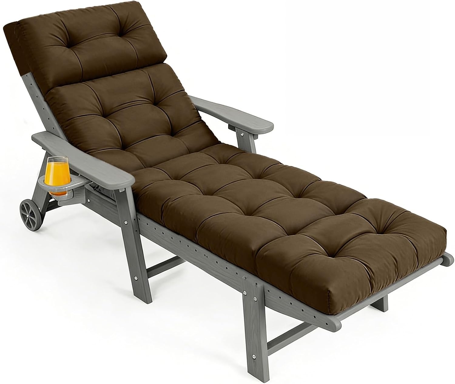 Outdoor Chaise Lounge Cushion with Ties, 74.4"x22" Patio Lounge Chair Cushion Replacement, Thick Cotton Filled Recliner Cushion for Poolside, Patio, Lawn & Garden, Brown (Cushion ONLY)
