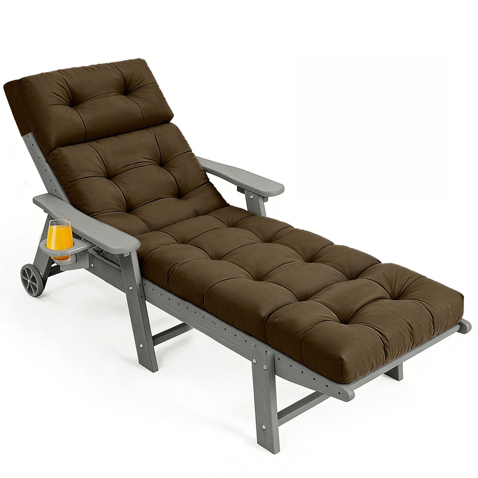 Outdoor Chaise Lounge Cushion with Ties, 74.4"x22" Patio Lounge Chair Cushion Replacement, Thick Cotton Filled Recliner Cushion for Poolside, Patio, Lawn & Garden, Brown (Cushion ONLY)
