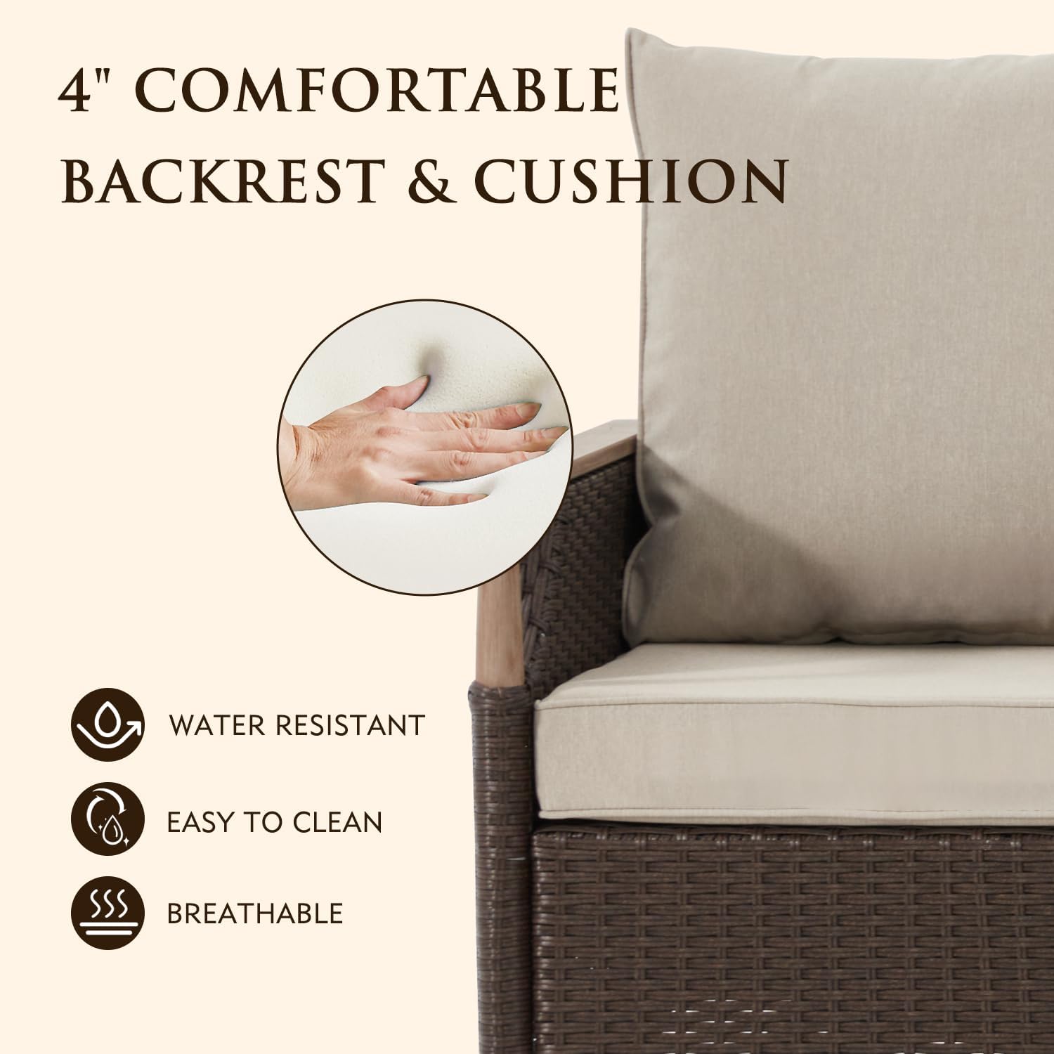 Beige 5-Piece Wicker Swivel Glider Patio Set with Side Table & Ottomans