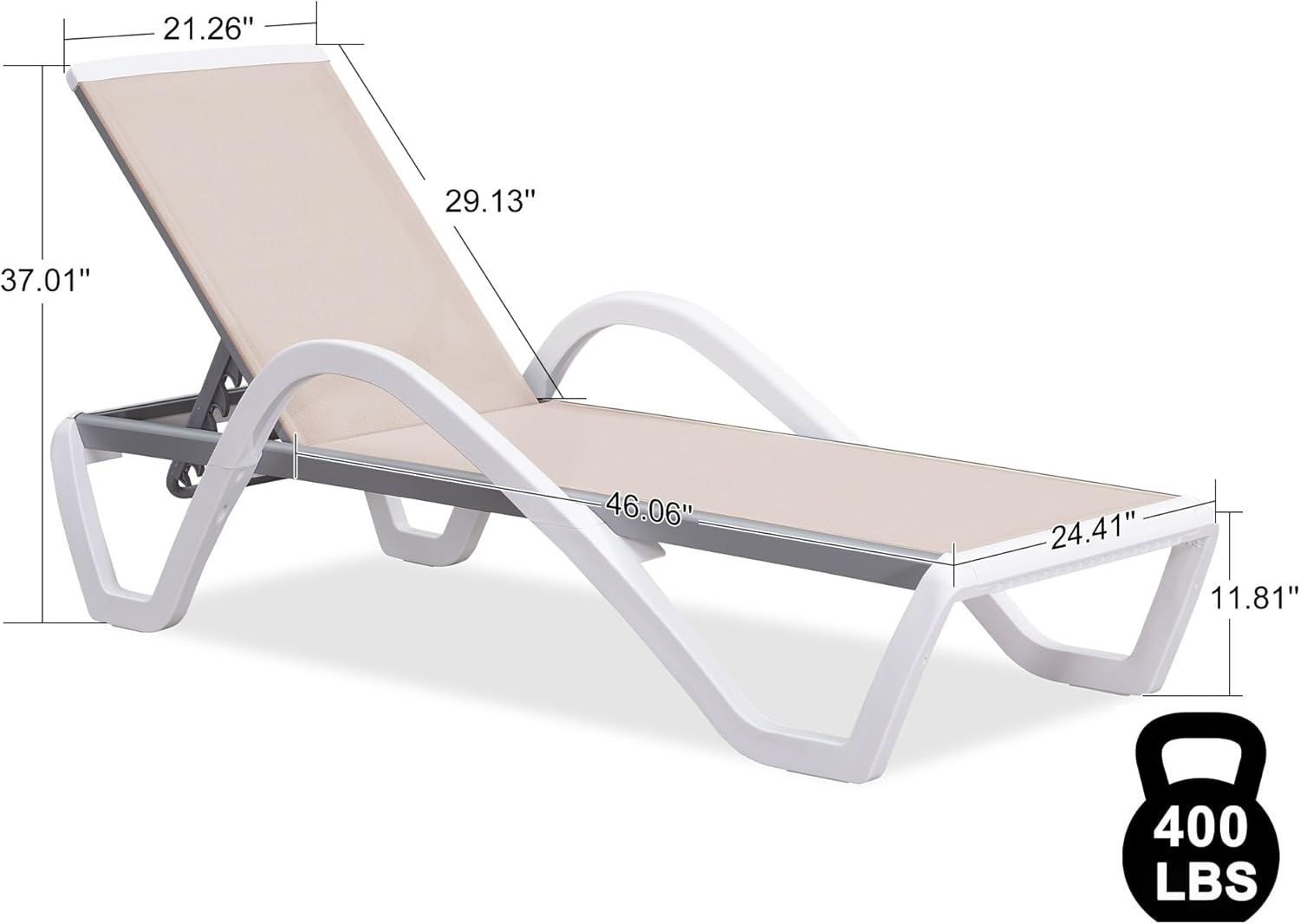 PURPLE LEAF Patio Chaise Lounge Chair with Armrests Outside Aluminum Plastic Stackable Tanning Chairs for Pool Sunbathing Beach Deck Outdoor Lounger, Khaki
