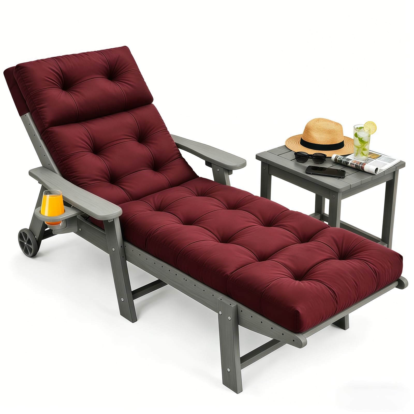 Outdoor Chaise Lounge Cushion with Ties, 74.4"x22" Patio Lounge Chair Cushion Replacement, Thick Cotton Filled Recliner Cushion for Poolside, Patio, Lawn & Garden, Brown (Cushion ONLY)