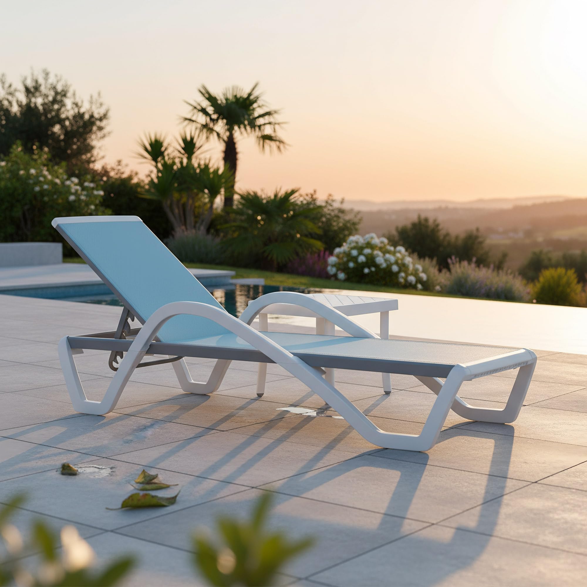 PURPLE LEAF Patio Chaise Lounge Chair with Armrests Outside Aluminum Plastic Stackable Tanning Chairs for Pool Sunbathing Beach Deck Outdoor Lounger, Khaki