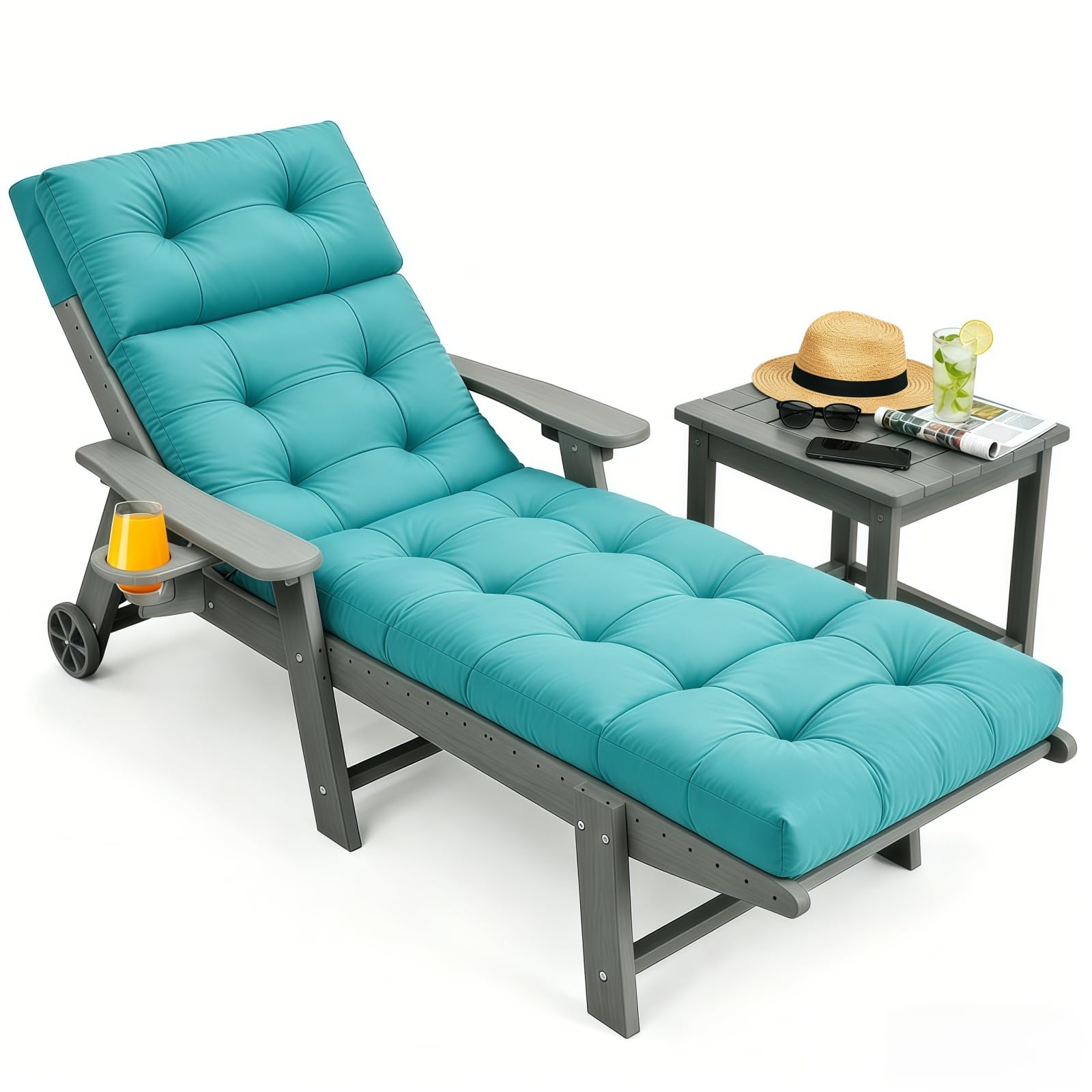 Outdoor Chaise Lounge Cushion with Ties, 74.4"x22" Patio Lounge Chair Cushion Replacement, Thick Cotton Filled Recliner Cushion for Poolside, Patio, Lawn & Garden, Brown (Cushion ONLY)