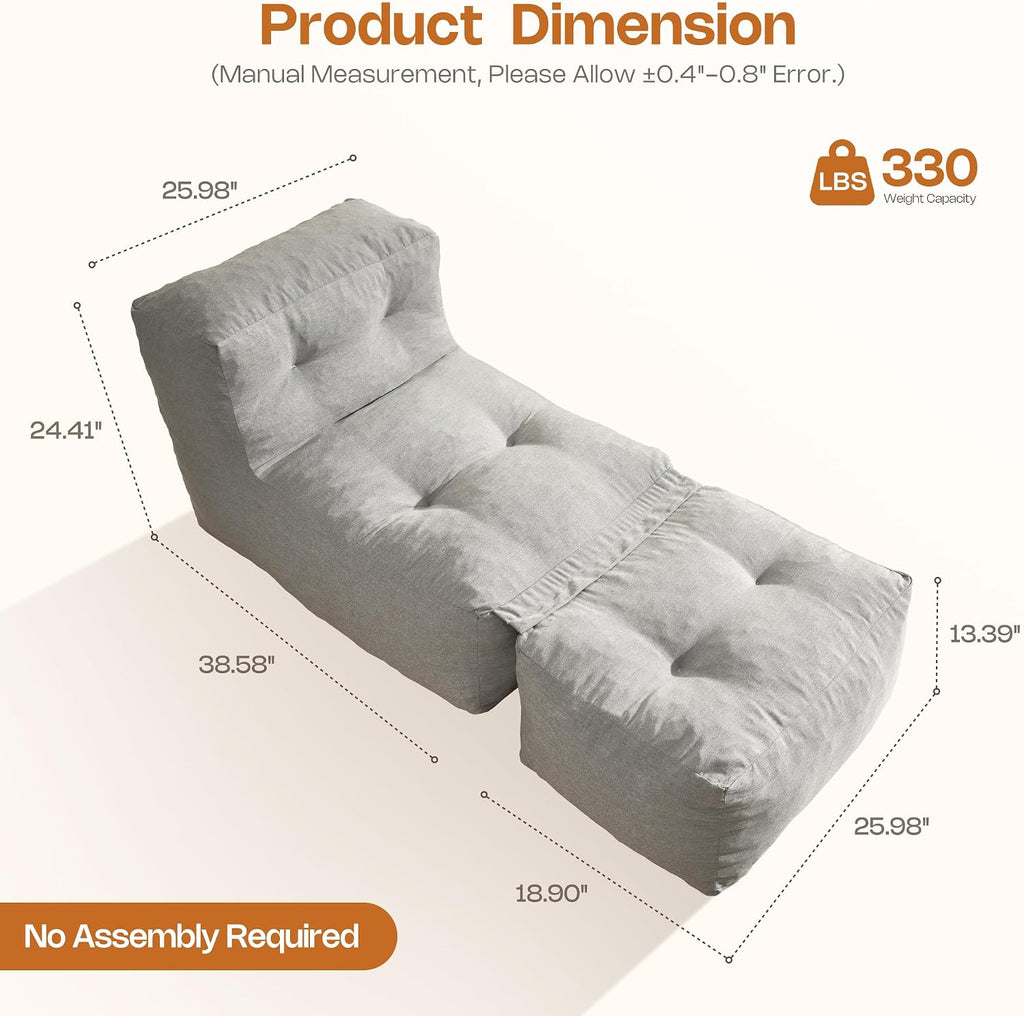 Gray 2-in-1 Bean Bag Chair with Ottoman