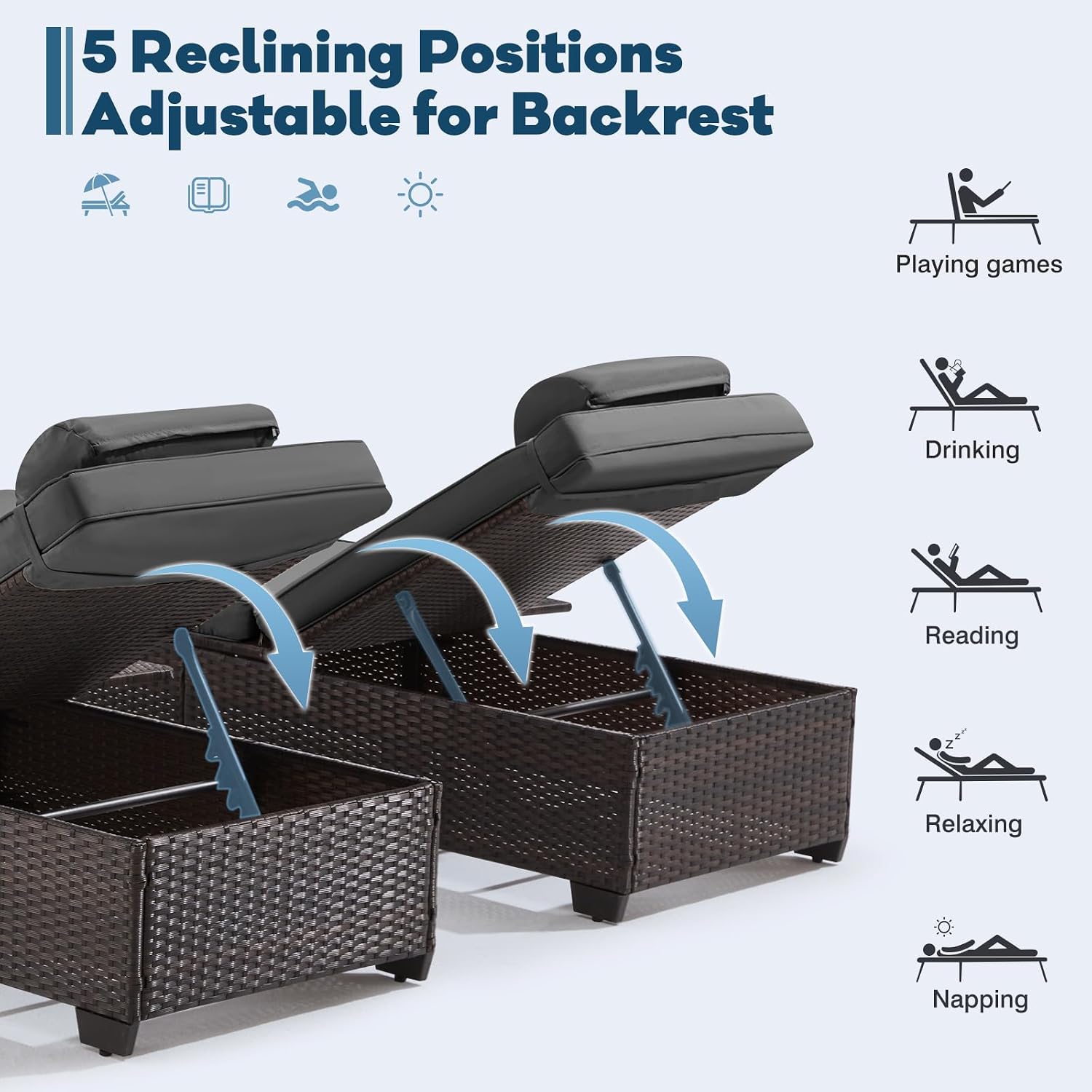 Outdoor 2-Pack Pool Chaise Lounge Chairs