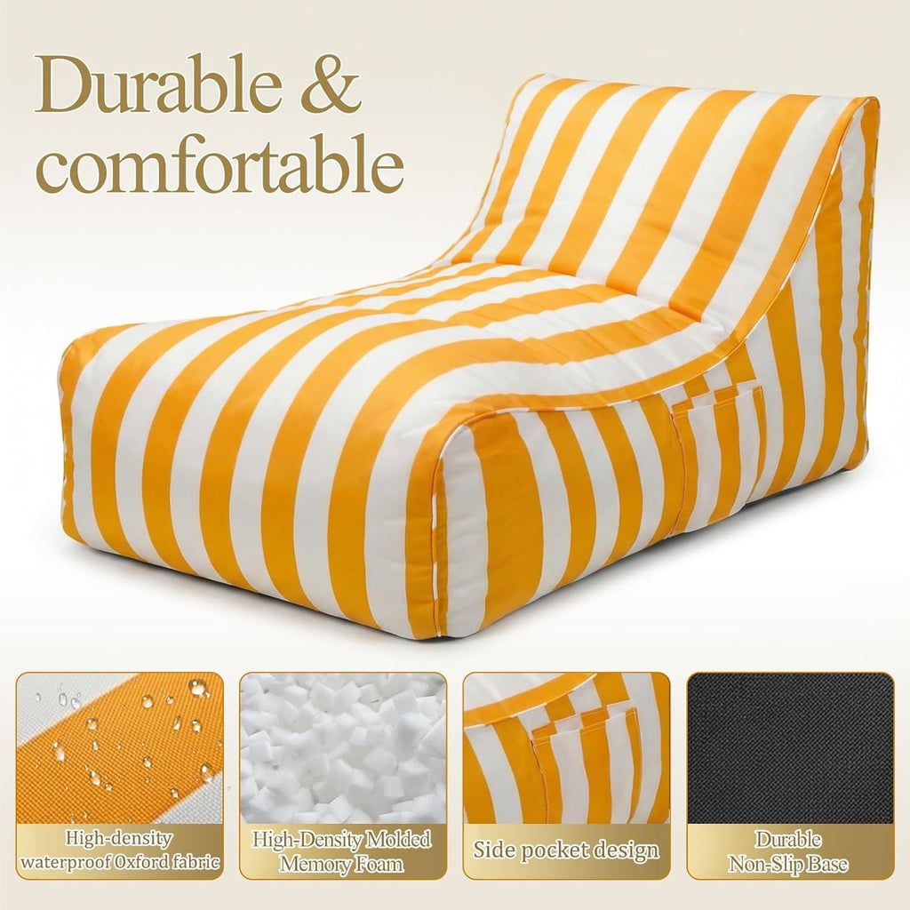 Deep Seating Bean Bag Chair for Adults, Memory Foam with Back Support Panel & Waterproof Fabric, Retains Shape for Yacht, Dock, Patio & Indoor Use,Yellow