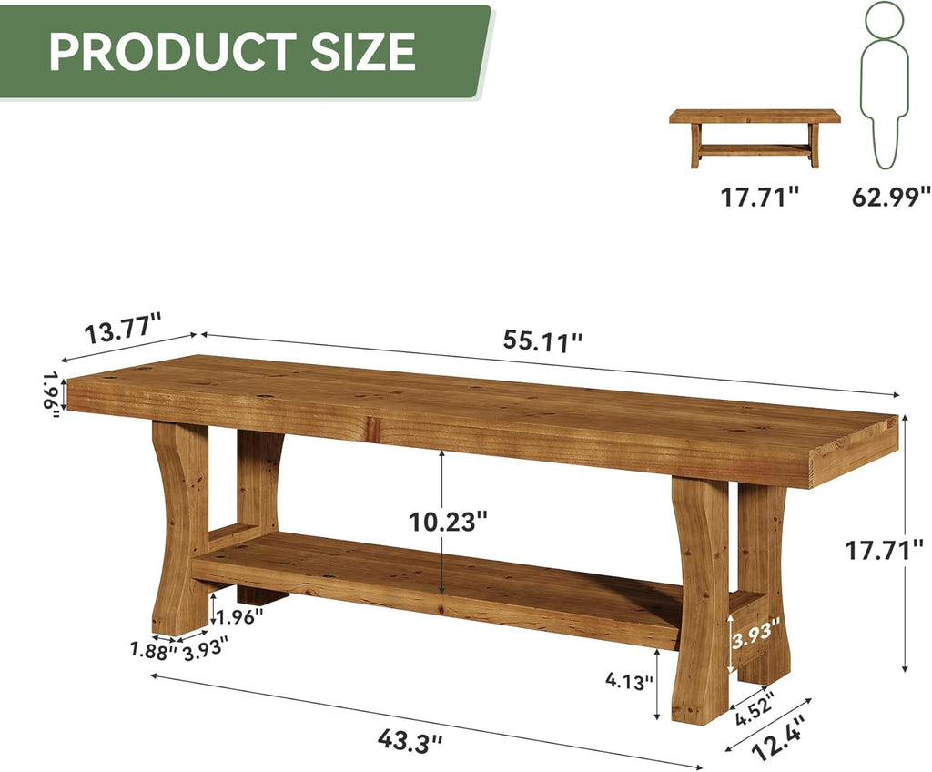 Brown Solid Wood Entry & Bed Bench