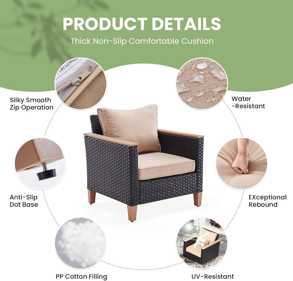 5-Piece PE Wicker Patio Conversation Set