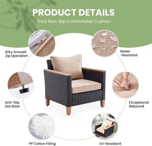 5-Piece PE Wicker Patio Conversation Set