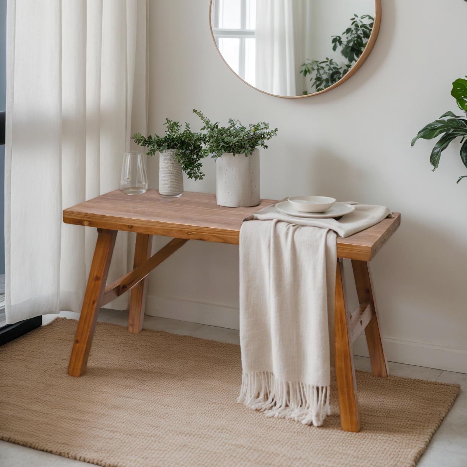 SwallowLiving 40 Inch Solid Wood Bench, Farmhouse Indoor Kitchen Dining Bench with Sturdy Construction, Multi-Purpose Backless Seat for Entryway, Outdoor Patio, Foot of Bed