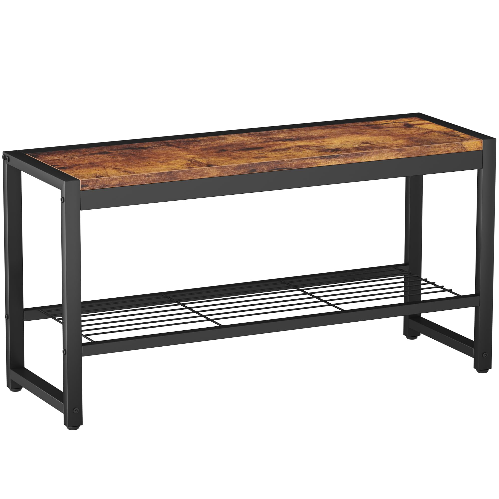 HOMEFORT Shoe Bench, Modern Industrial Shoe Storage Bench, Entryway Bench with Mesh Shelf and Sturdy Metal Frame, Metal Shoe Rack Bench for Hallway, Mudroom, Living Room, Rustic Brown
