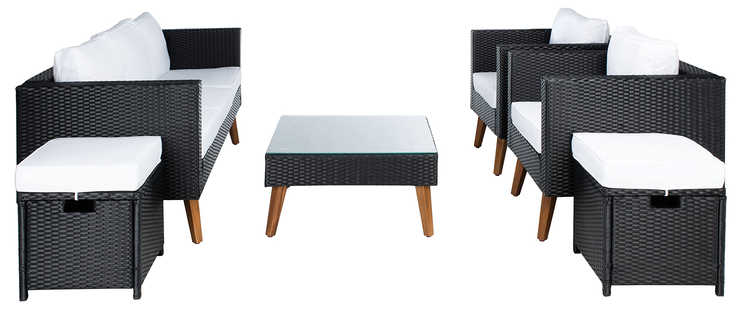SAFAVIEH Outdoor Collection Presla Natural/White 6-Piece Patio Living Set PAT7715D-3BX