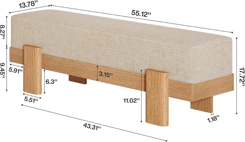 Tribesigns Beige Oak Cushioned Entry Bench