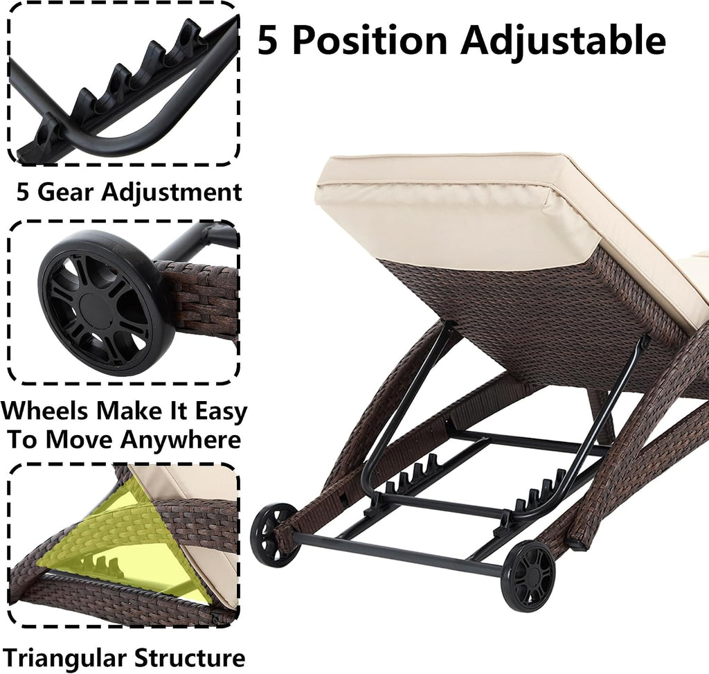 2 Khaki Wheeled Wicker Pool Lounges