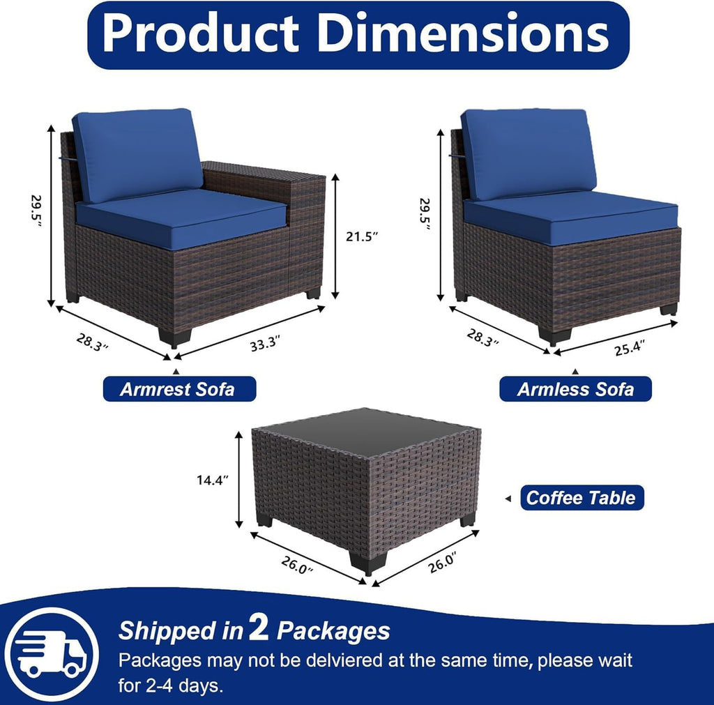 Dark Blue 6pc High Back Patio Set
