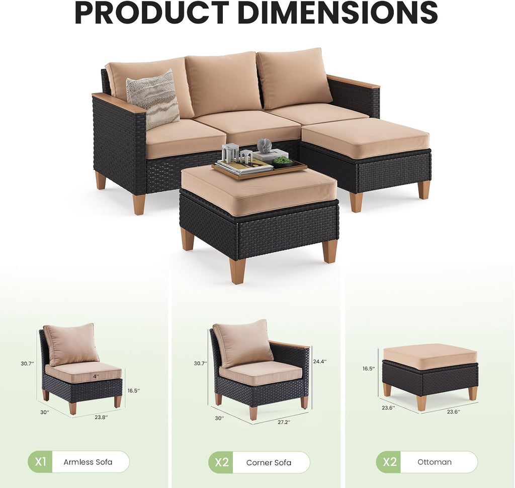 5-Piece PE Wicker Patio Conversation Set
