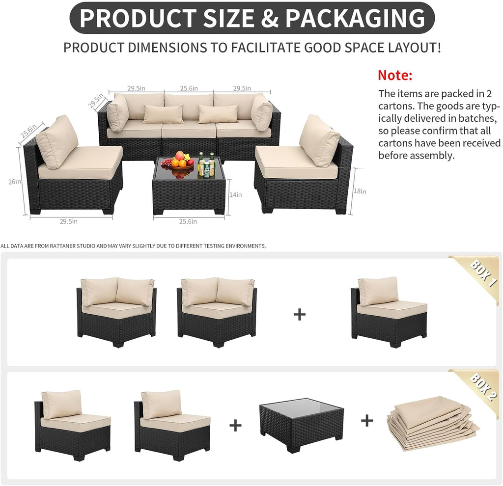 Rattaner Khaki 6-Piece All-Weather Wicker Patio Sectional Set