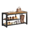 HOMEFORT Shoe Bench, Modern Industrial Shoe Storage Bench, Entryway Bench with Mesh Shelf and Sturdy Metal Frame, Metal Shoe Rack Bench for Hallway, Mudroom, Living Room, Rustic Brown