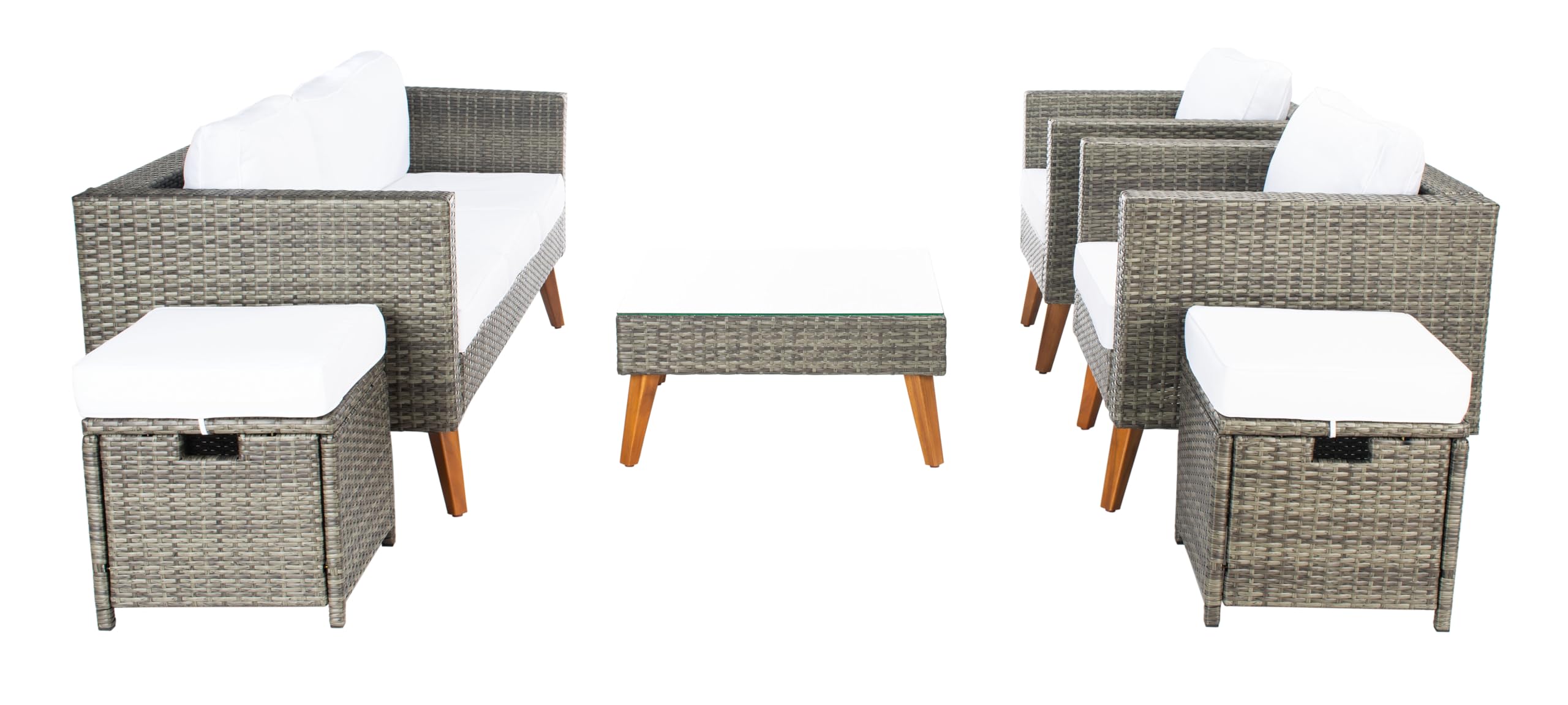 SAFAVIEH Outdoor Collection Presla Natural/White 6-Piece Patio Living Set PAT7715D-3BX