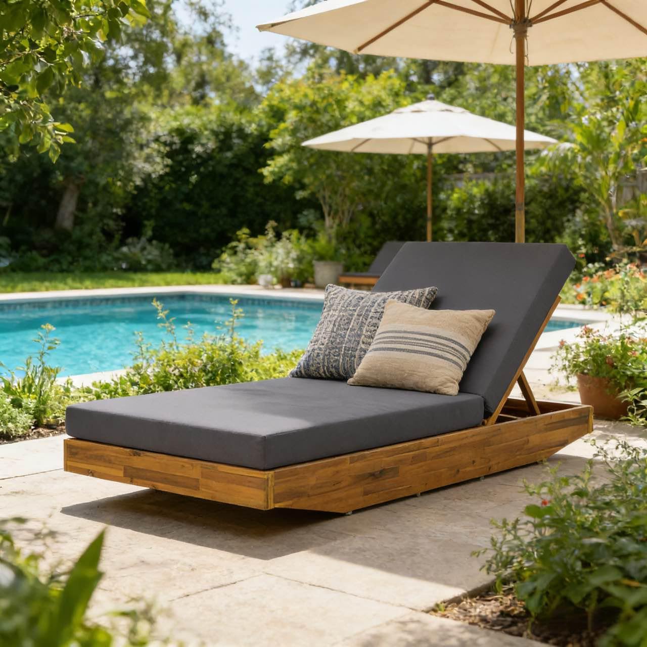 Outdoor Wicker Chaise Lounge Chairs Set of 2, 80'' Patio Rattan Reclining Chair w/Pull-Out Side Table &5-Level Adjustable Backrest Ergonomic Wave Design Pool Sunbathing Recliners, Gray