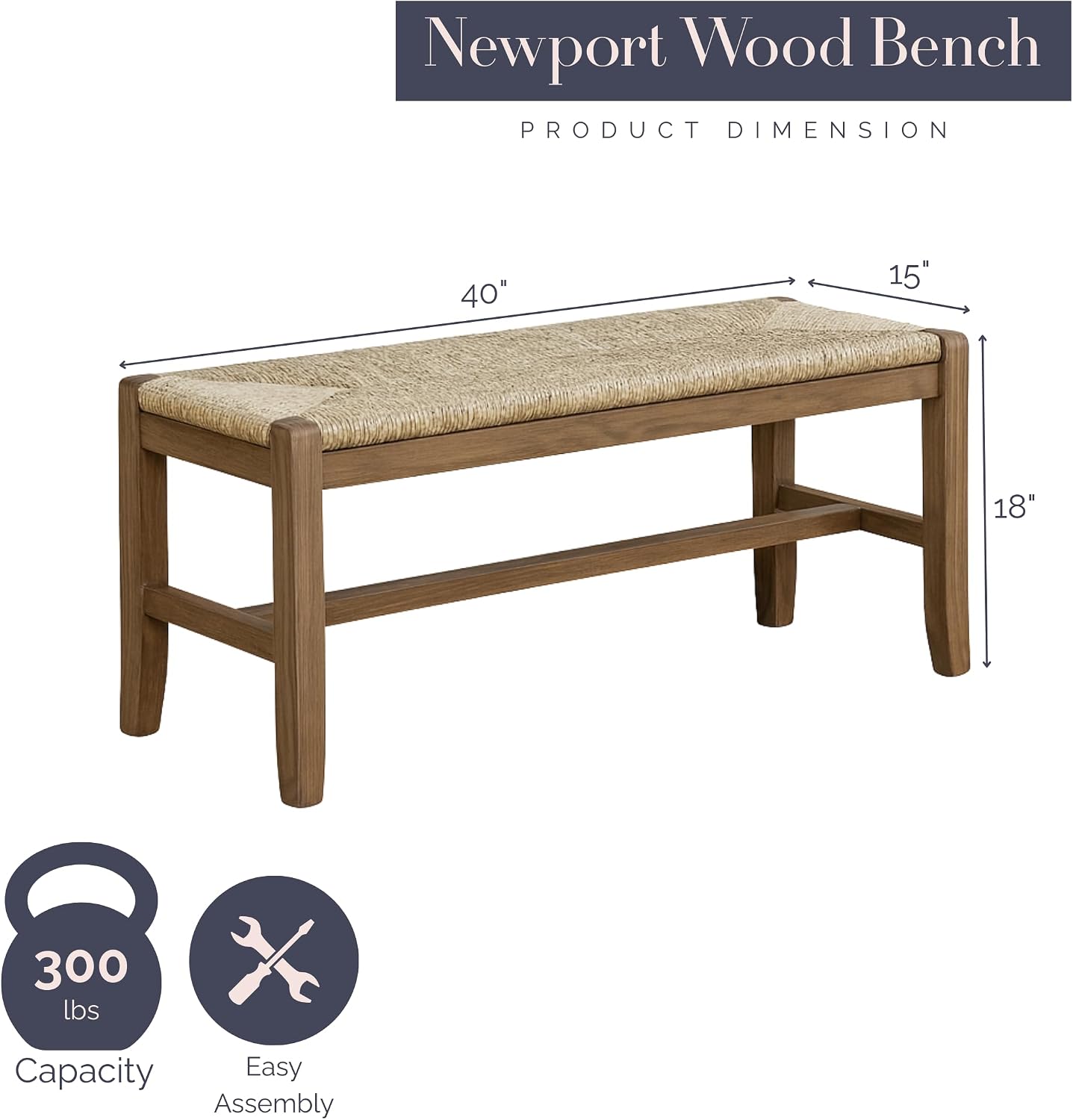 Alaterre Natural Newport Wood Entry Bench