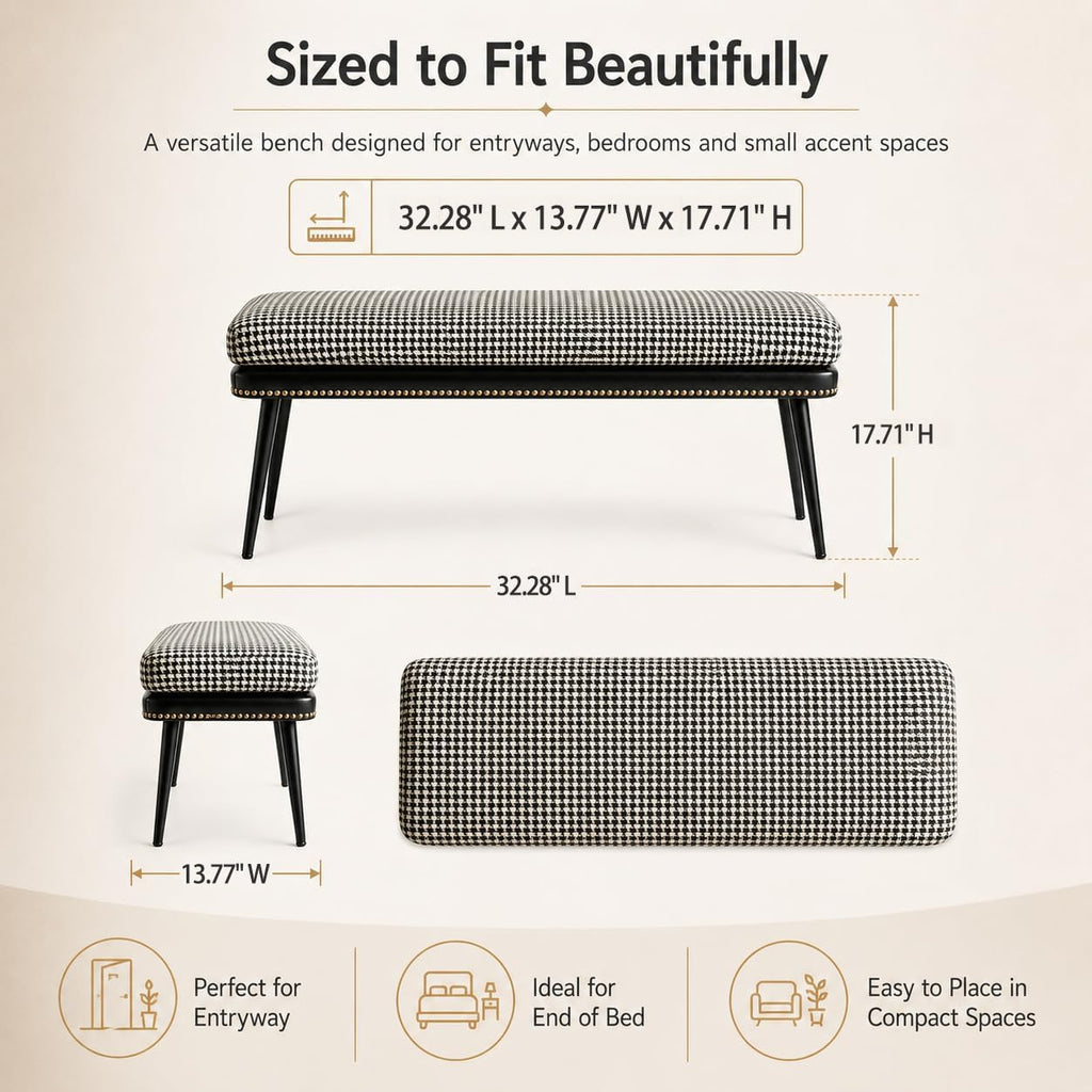 Forteek Retro Leather Fabric Entry Bench