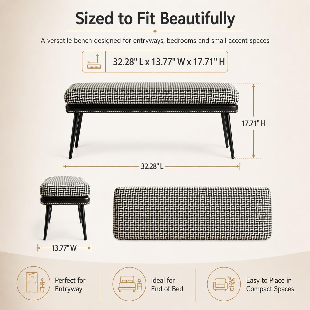 Forteek Retro Leather Fabric Entry Bench