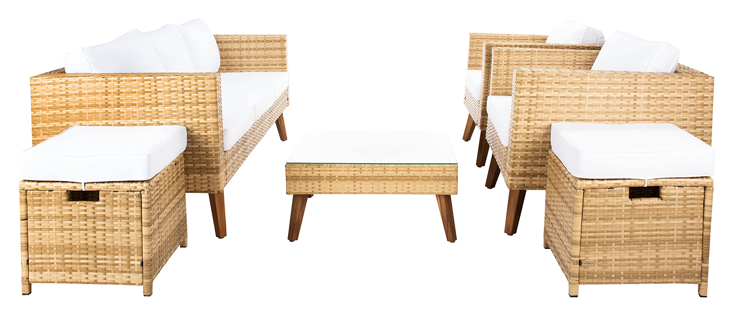 SAFAVIEH Outdoor Collection Presla Natural/White 6-Piece Patio Living Set PAT7715D-3BX