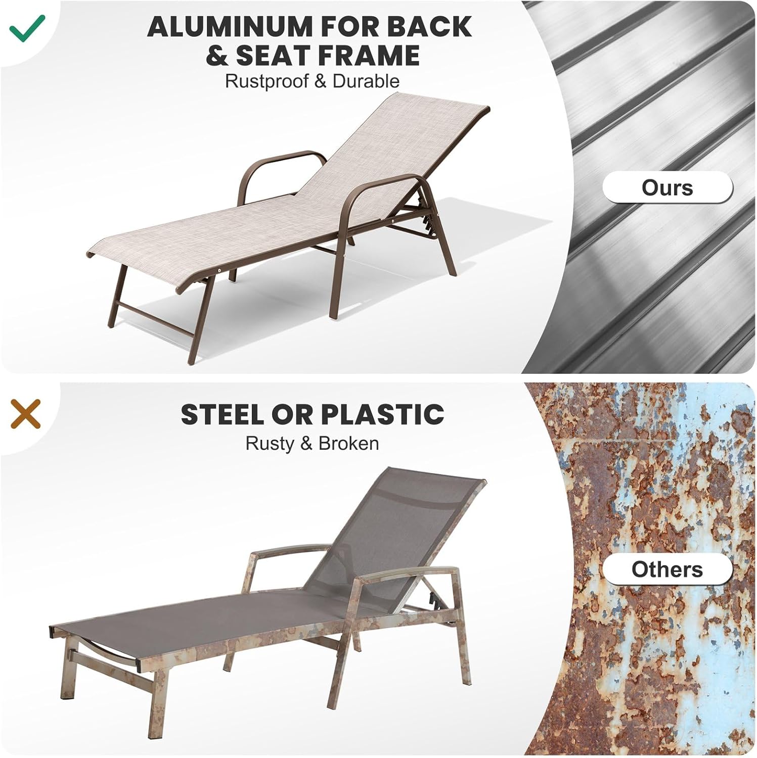 2 Beige Aluminum Pool Chaise Lounges