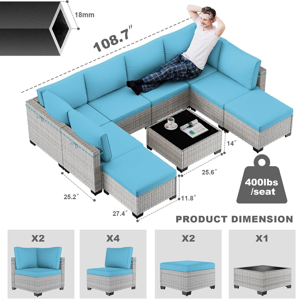Lake Blue 9pc Wicker Patio Set