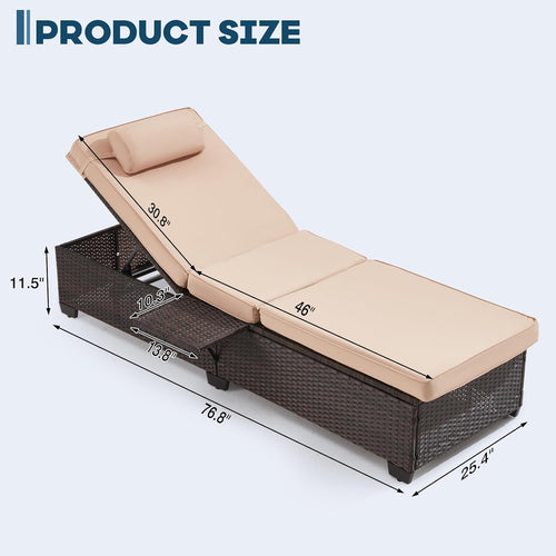 2 Adjustable Pool Chaise Lounges Khaki