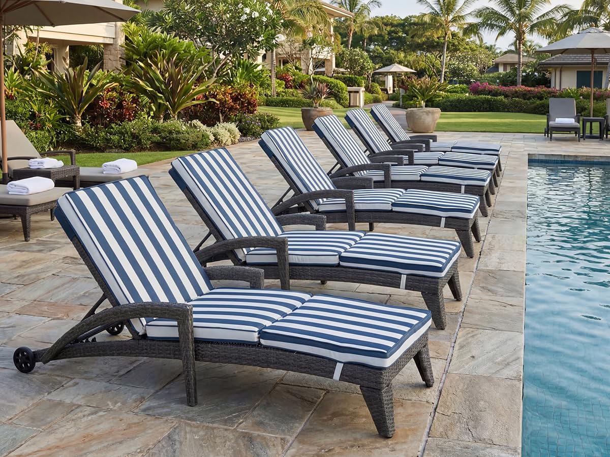 Patio Chaise Lounger Set of 2, Outdoor Lounger Patio Chairs, Heavy Duty Lounge Chairs Outdoor, Chaise Lounges for Resort, Backyard, Deck, Poolside, Garden, Grey Stripe