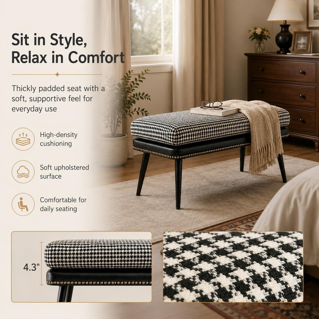 Forteek Retro Leather Fabric Entry Bench