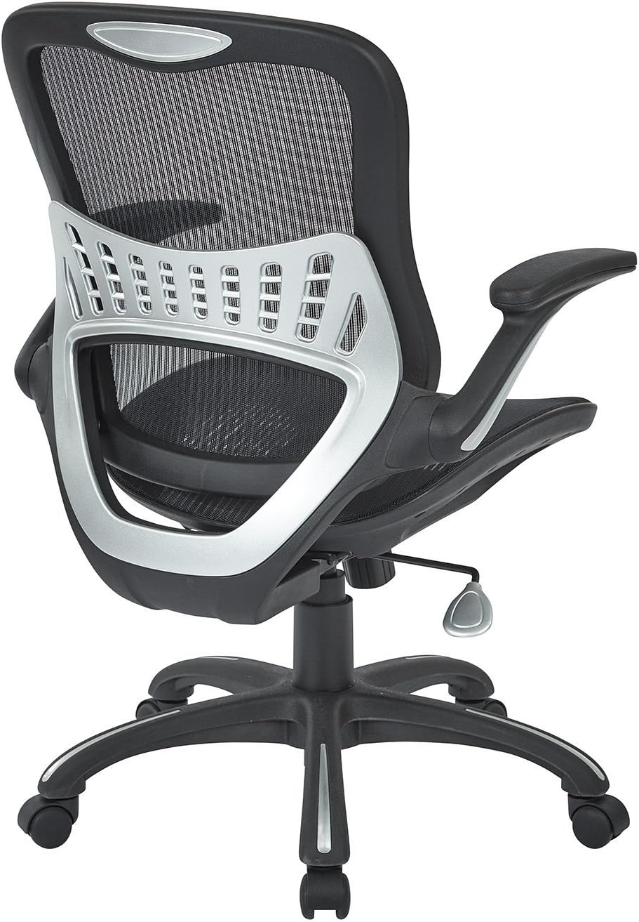 Office Star Ventilated Manager's Office Desk Chair with Breathable Mesh Seat and Back, Black Base, Black